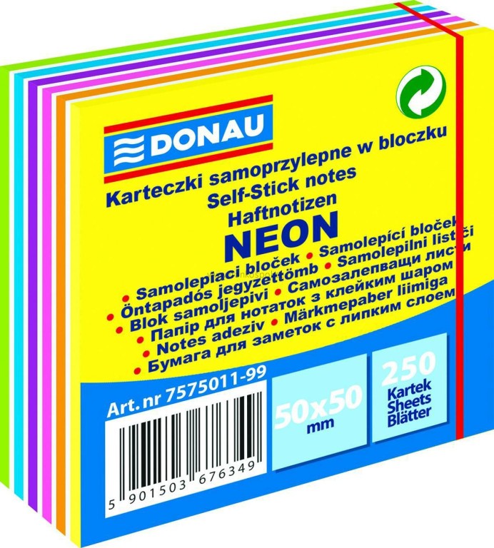 Samolepicí bloček DONAU, 50 x 50 mm, mix neonových barev