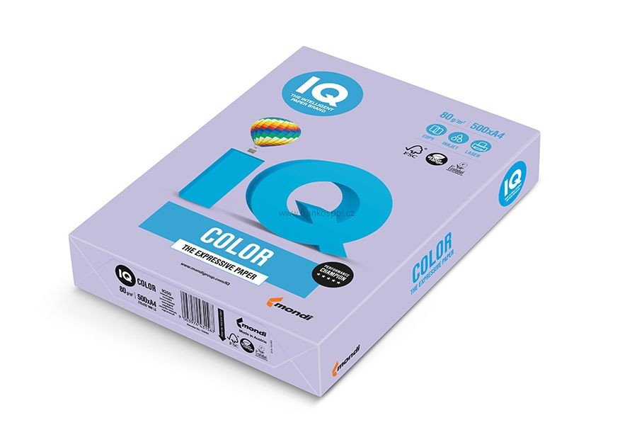Barevný papír IQ COLOR, A4, 80 g, 500 listů, levandule
