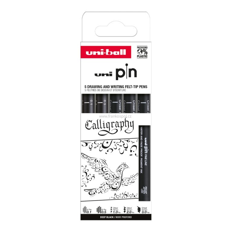 Kreativní popisovač UNI PIN Caligraphy, sada 5 ks