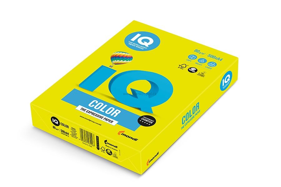 Barevný papír IQ COLOR, A4, 80 g, 500 listů, neon žlutý