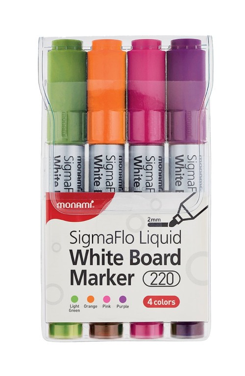 Popisovač MONAMI 220 SigmaFlo Liquid na bílé tabule, sada 4 barev