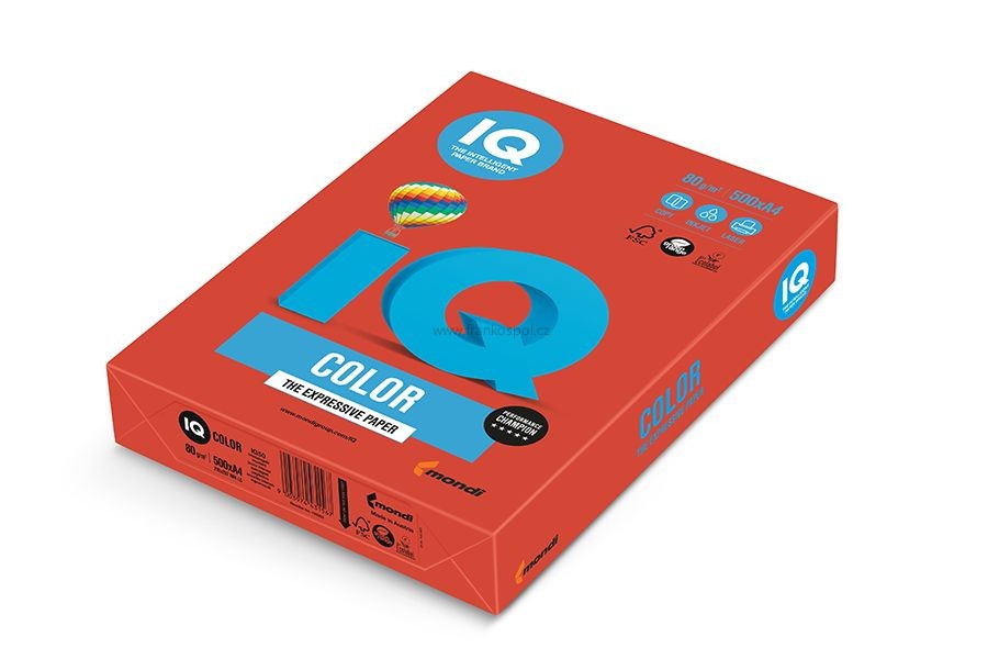 Barevný papír IQ COLOR, A4, 80 g, 500 listů, červený