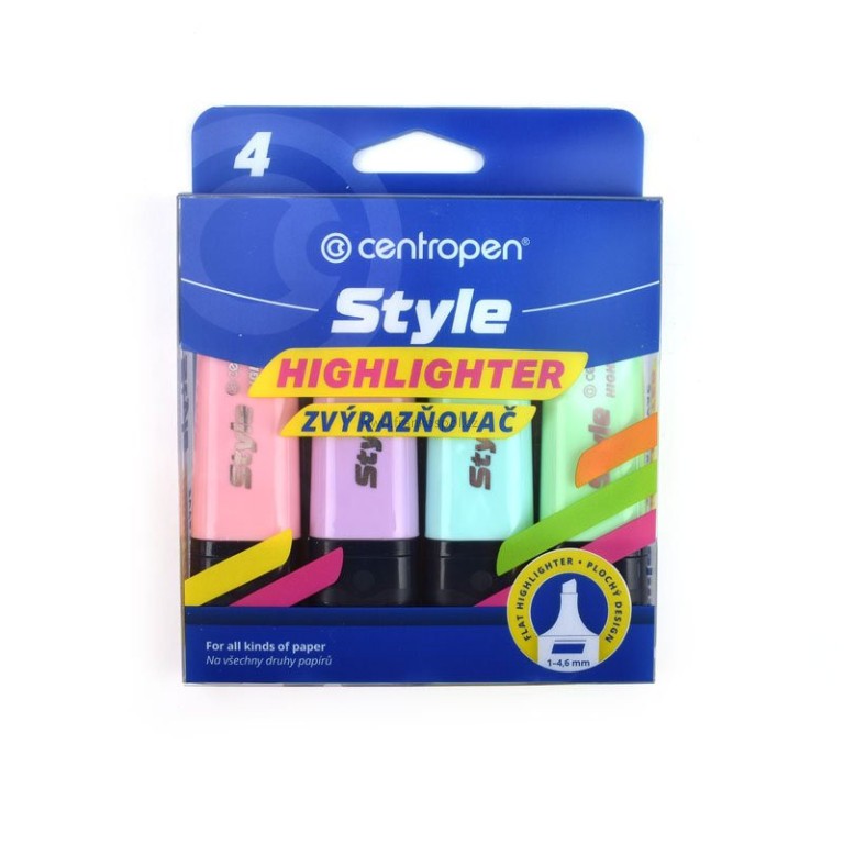 Zvýrazňovač CENTROPEN Style 6252, pastelový, sada 4 ks