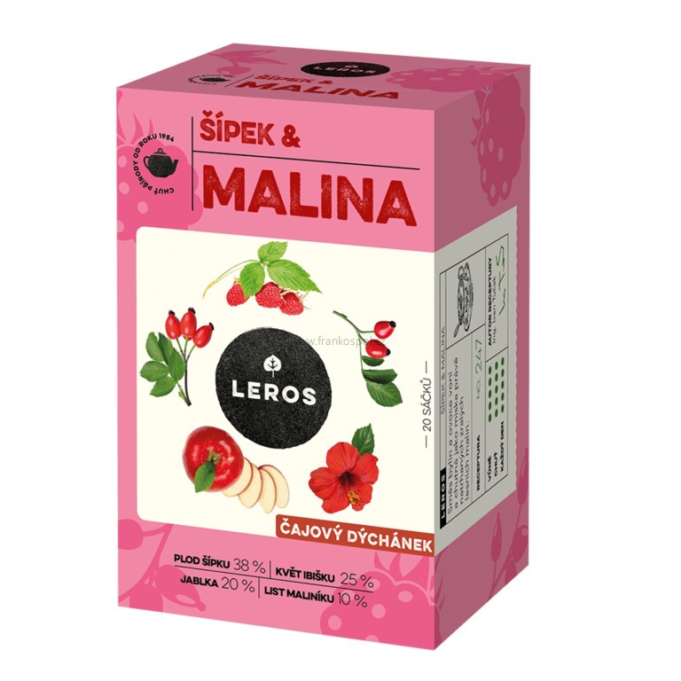 Bylinný čaj LEROS Čajový dýchánek Šípek & malina, 20 x 2 g