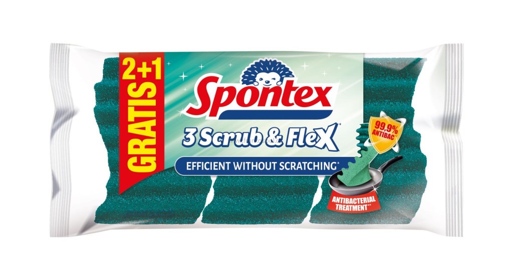 Houbička na nádobí SPONTEX Scrub & Flex, 2+1 ks