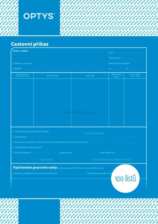 Cestovní příkaz, A4, 100 listů