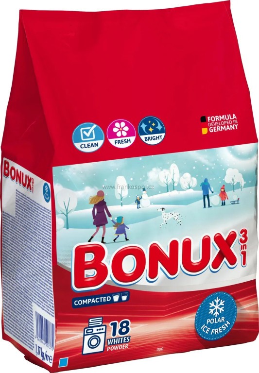 Prací prášek BONUX 3v1, 1,17kg, na bílé prádlo