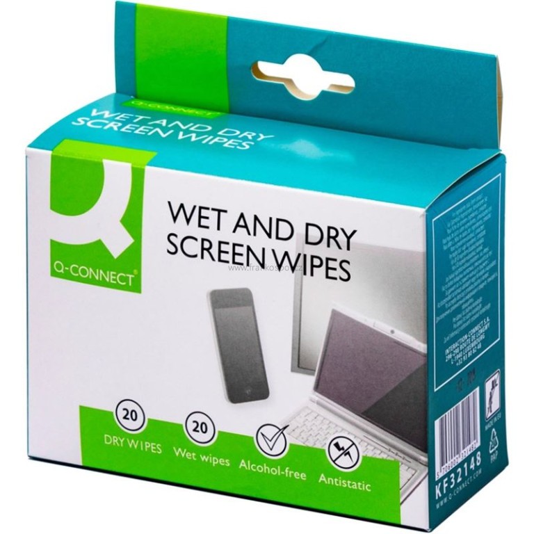 Čisticí ubrousky Q-Connect na LCD, 20 párů