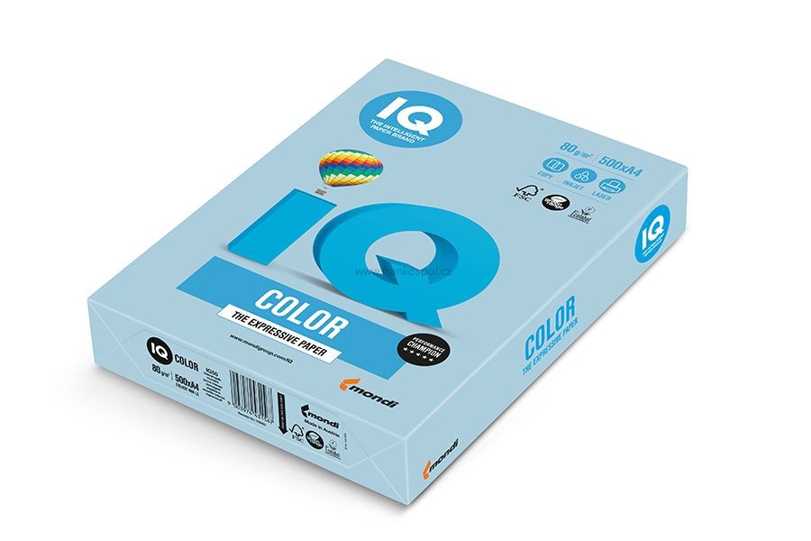 Barevný papír IQ COLOR, A4, 80g, 500 listů, ledově modrý