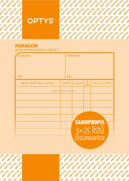 Paragon A6, číslovaný, samopropisovací, 3 x 25 listů
