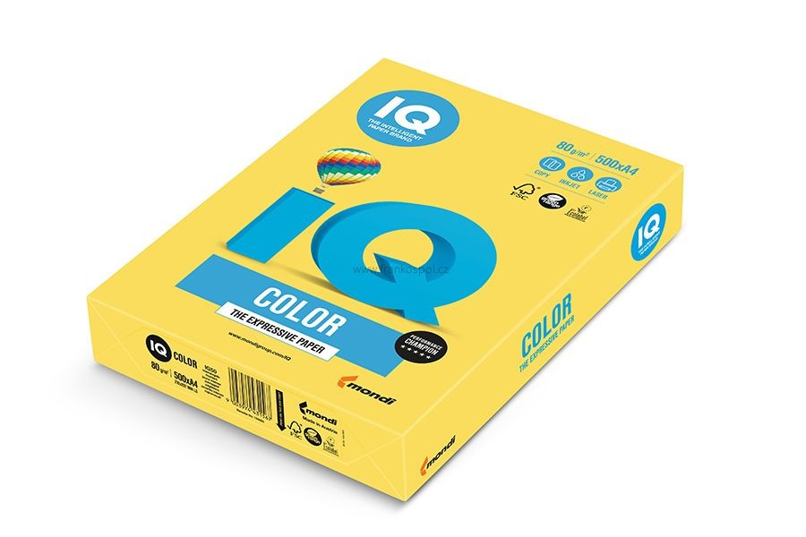 Barevný papír IQ COLOR, A4, 80 g, 500 listů, kanárkově žlutý