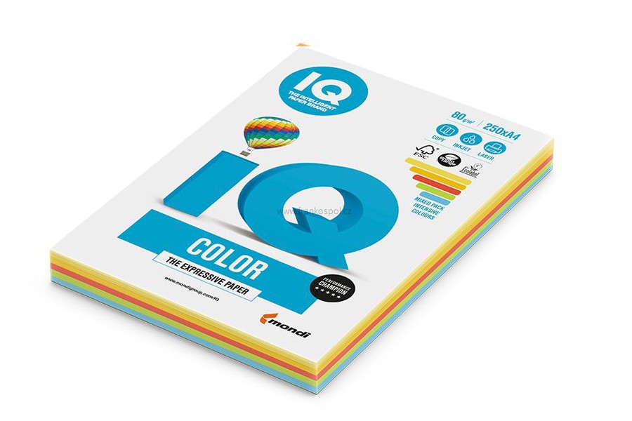 Barevný papír IQ COLOR, A4, 80 g, 250 listů, intenzivní mix