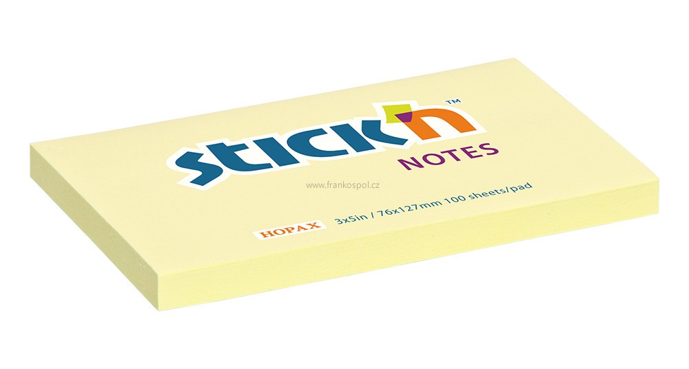 Samolepicí bloček Stick'n by HOPAX, 76 x 127 mm, 100 lístků, žlutý