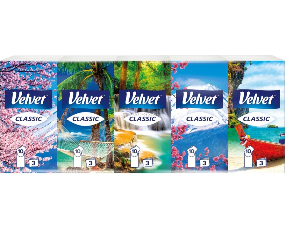 Papírové kapesníčky VELVET Classic, 3-vrstvé, 10 x 10 ks
