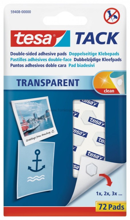 Oboustranné lepicí polštářky TESA TACK, průhledné, 72 ks
