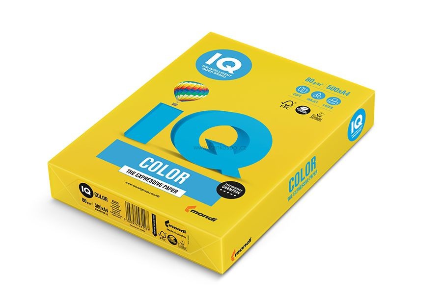 Barevný papír IQ COLOR, A4, 80 g, 500 listů, intenzivní žlutý