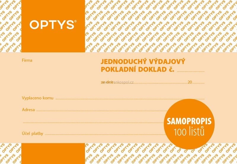 Výdajový pokladní doklad A6, jednoduchý, samopropisovací, 100 listů