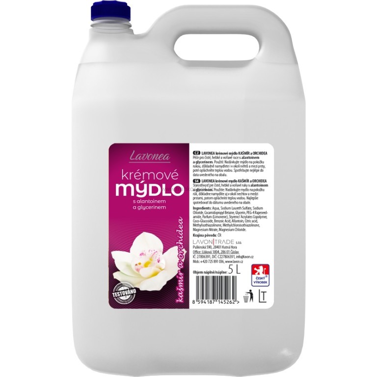 Tekuté mýdlo LAVONEA krémové, Kašmír & Orchidea, 5 l