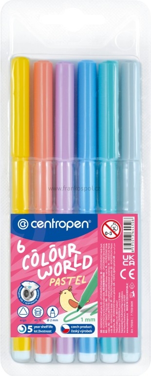 Popisovač CENTROPEN Colour World 7550/6 Pastel, sada 6 ks