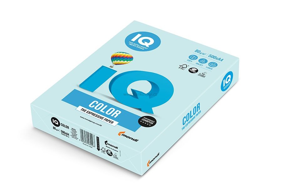 Barevný papír IQ COLOR, A4, 80 g, 500 listů, světle modrý