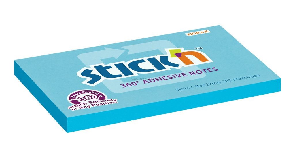 Samolepicí bloček Stick'n by Hopax 360°, 76 x 127 mm, 100 lístků, modrý