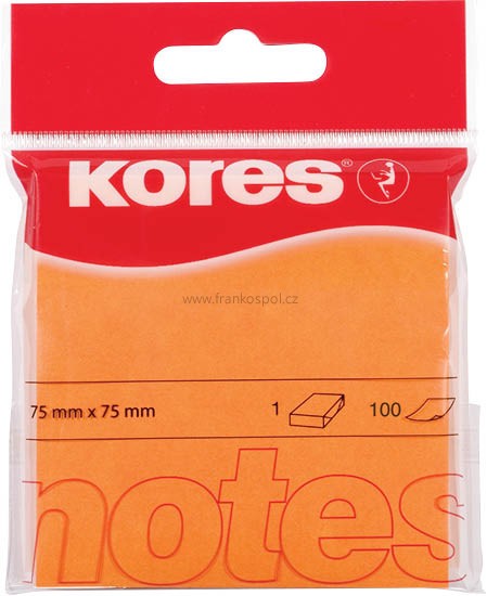 Samolepicí bloček KORES, 75 x 75 mm, neon oranžový
