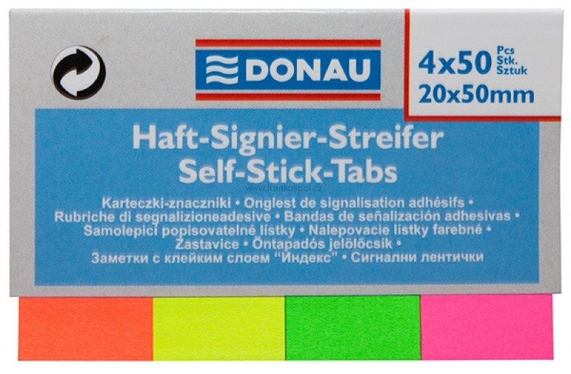 Samolepicí papírové záložky DONAU, 50 x 20 mm, 4 x 50 lístků, nenový mix