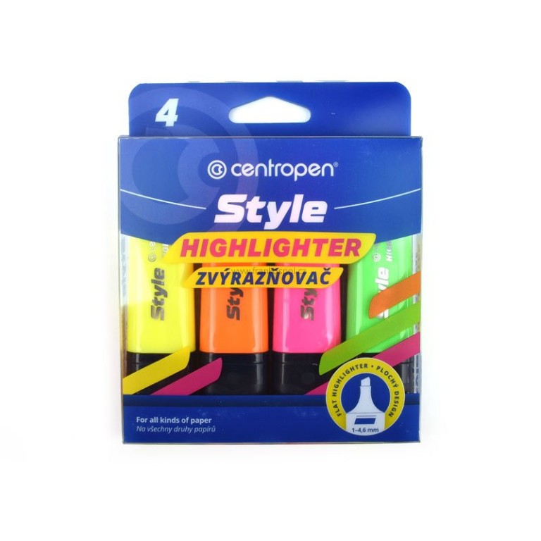Zvýrazňovač CENTROPEN Style 6252, fluo, sada 4 ks