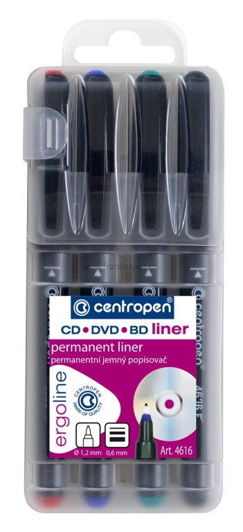 Popisovač CENTROPEN 4616 F na CD/DVD/BD, sada 4 barev