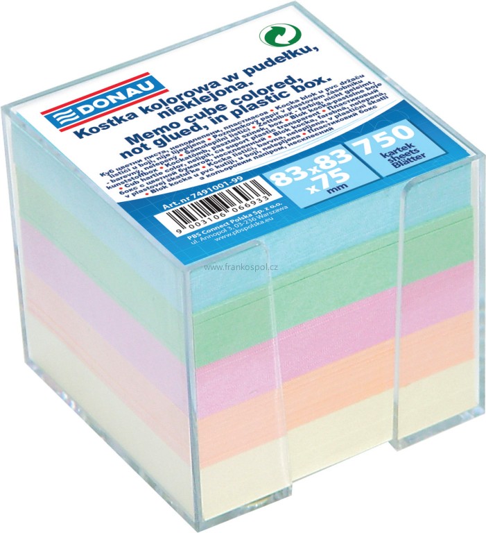 Kostka nelepená DONAU v krabičce, 83 x 83 mm, pastelový mix