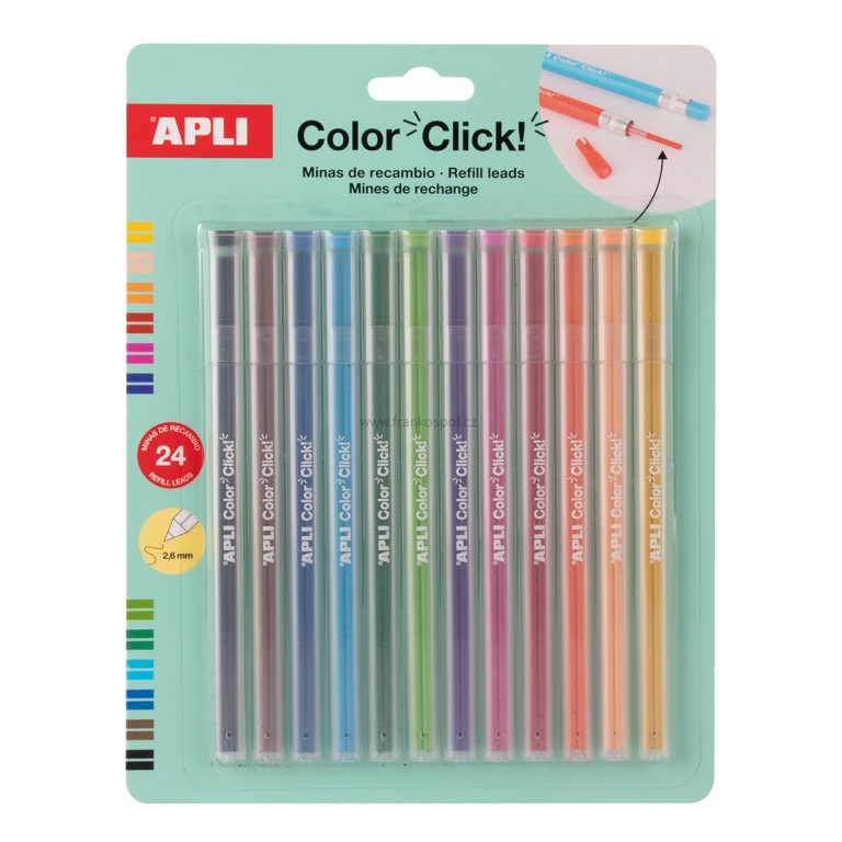 Náhradní tuhy pro mechanické pastelky APLI Color Click, 12 barev
