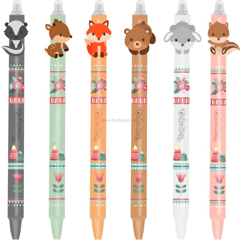Gumovací pero COLORINO Clicker, 0,5 mm, Little Foxes