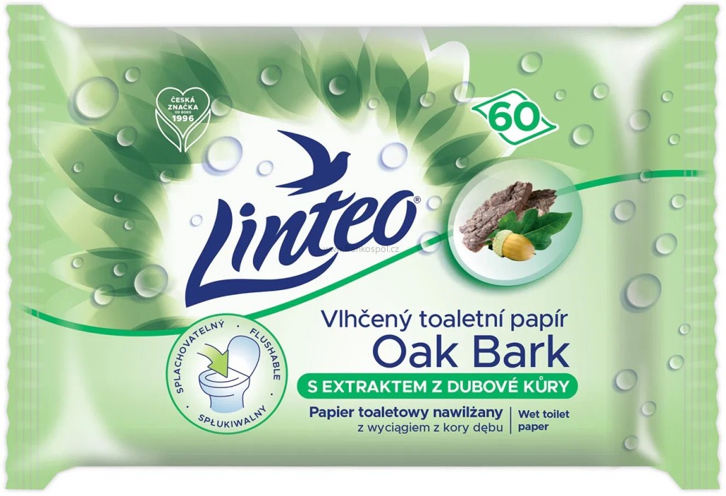 Vlhčený toaletní papír LINTEO Satin, 60 ks, s dubovou kúrou