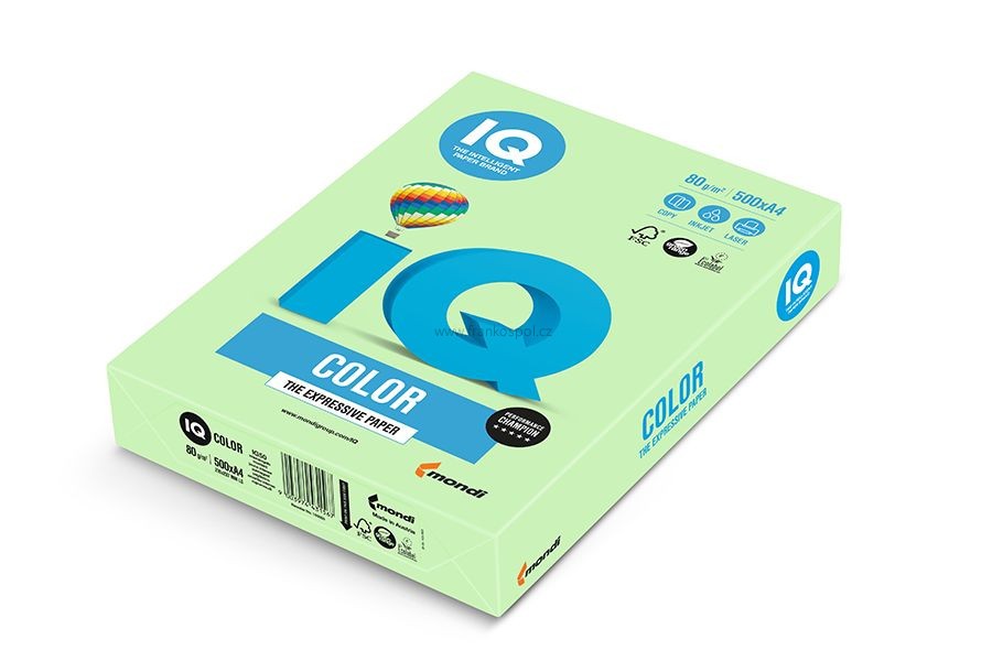 Barevný papír IQ COLOR, A4, 80g, 500 listů, středně zelený