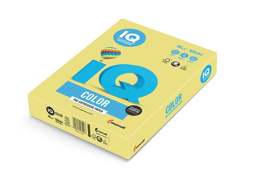 Barevný papír IQ COLOR, A4, 80 g, 500 listů, citronově žlutý
