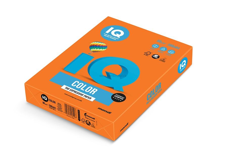 Barevný papír IQ COLOR, A4, 80 g, 500 listů, oranžový