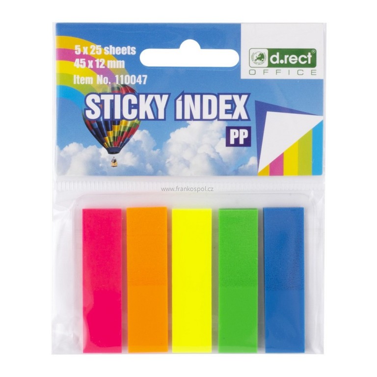 Samolepicí plastové záložky D.RECT, 45 x 12 mm, 5 x 25 lístků, neonový mix