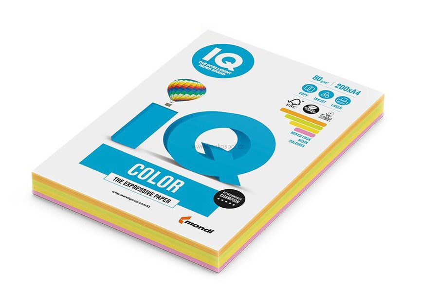 Barevný papír IQ COLOR, A4, 80 g, 200 listů, neon mix