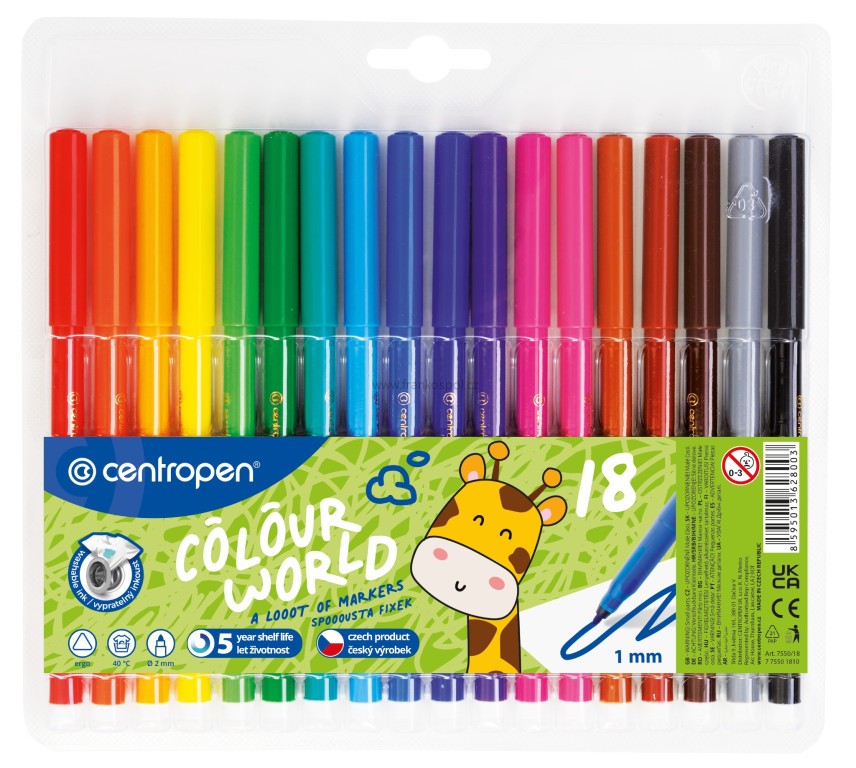 Popisovač CENTROPEN Colour World 7550/18, sada 18 ks