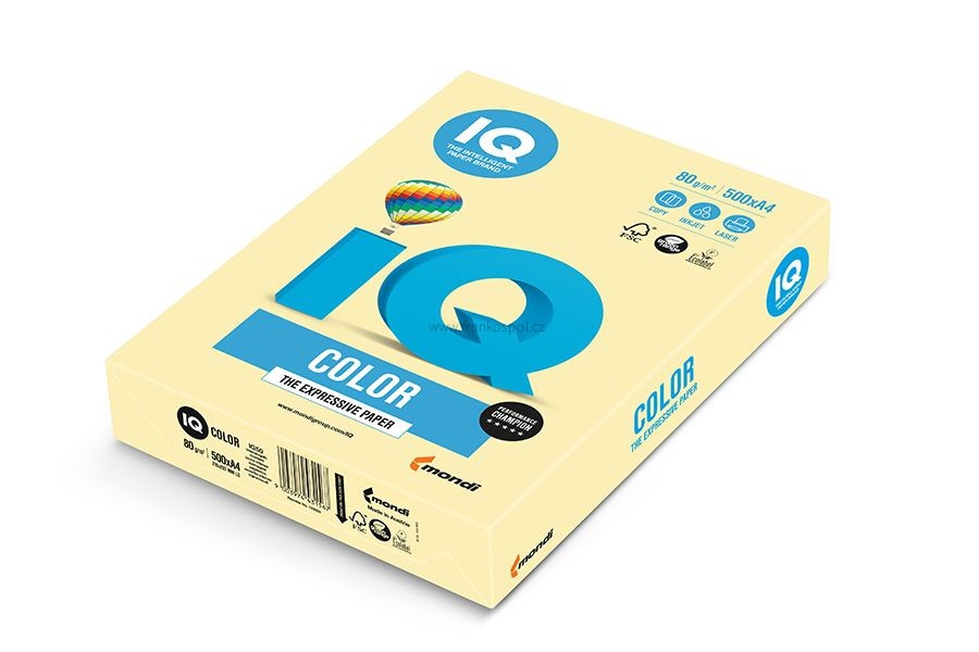 Barevný papír IQ COLOR, A4, 80 g, 500 listů, světle žlutý