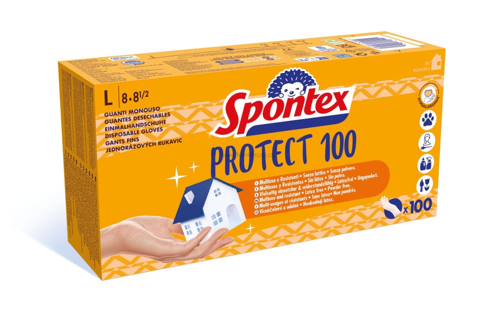 Rukavice jednorázové SPONTEX Protect 100, vinylové, vel. L