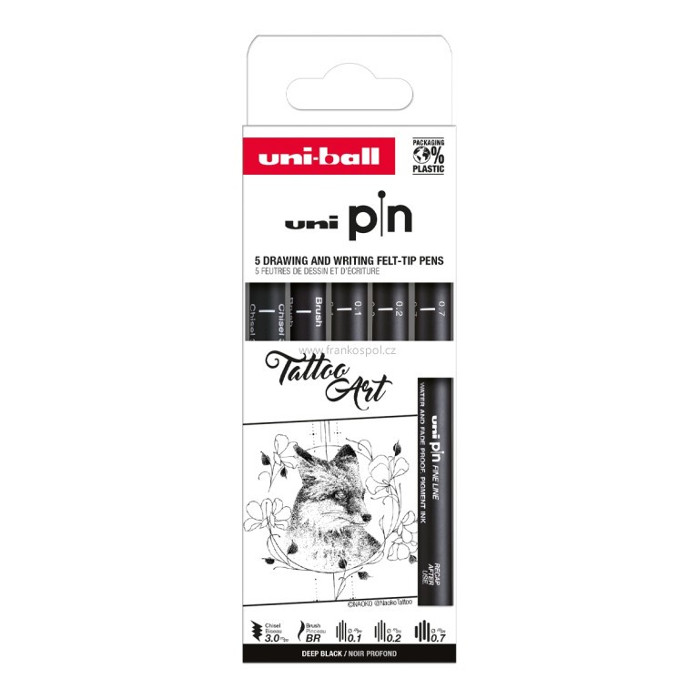 Kreativní popisovač UNI PIN Tattoo Art, sada 5 ks