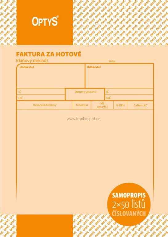 Faktura za hotové A5, samopropisovací, číslovaná, 2 x 50 listů