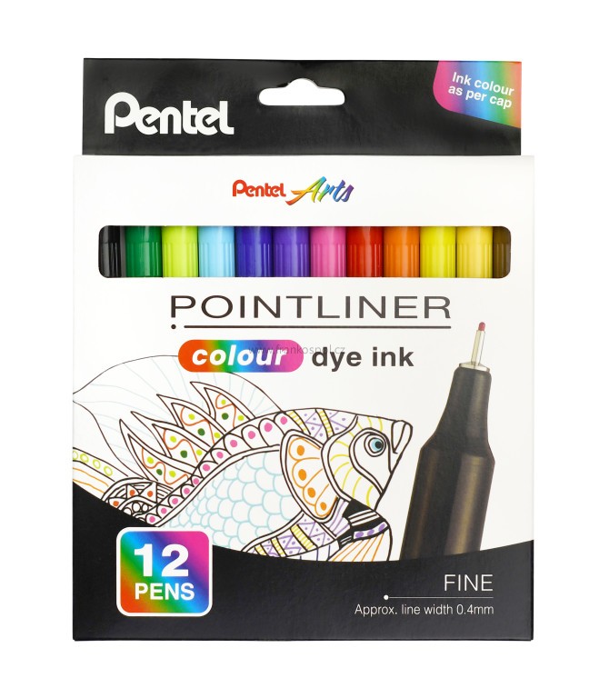 Liner PENTEL Pointliner S40, 0,4 mm, sada 12 ks