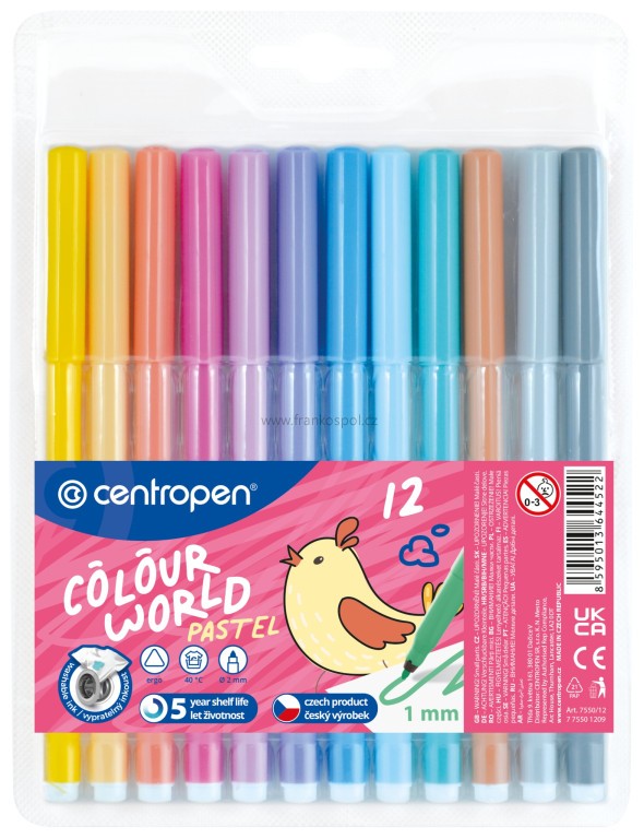 Popisovač CENTROPEN Colour World 7550/12 Pastel, sada 12 ks