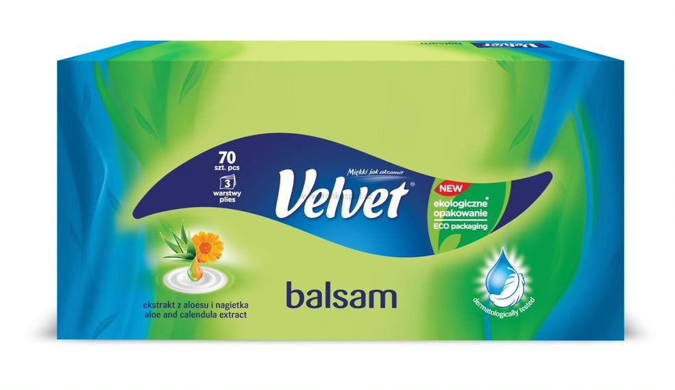 Papírové kapesníčky VELVET Balsam, 3-vrstvé, 70 ks