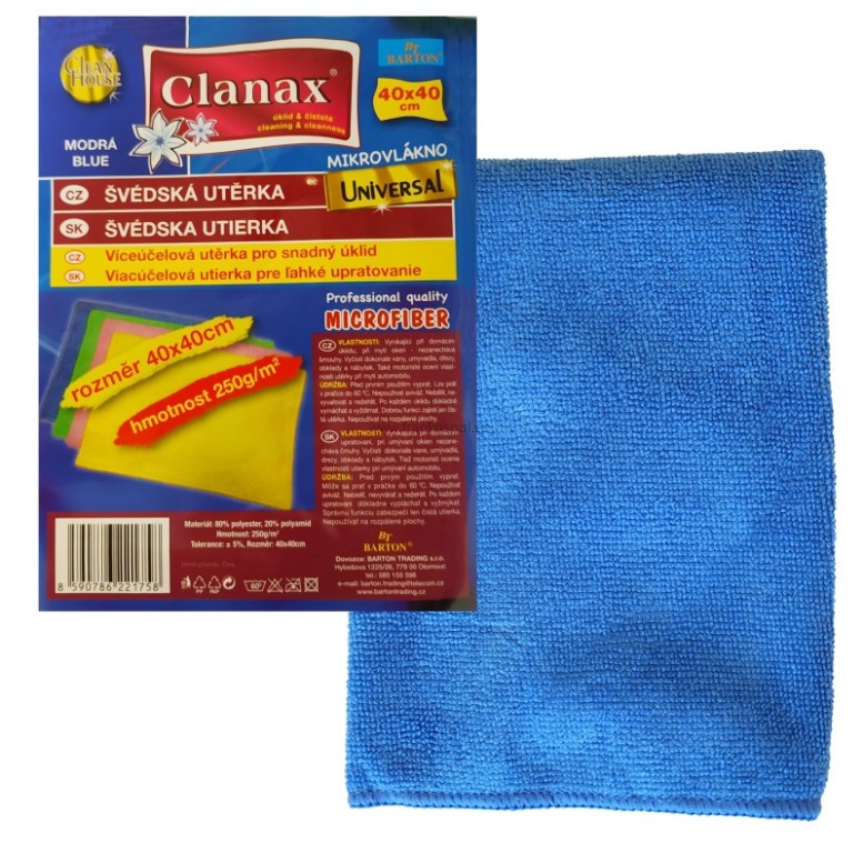 Švédská utěrka CLANAX Universal, z mikrovlákna, 40 x 40 cm, modrá