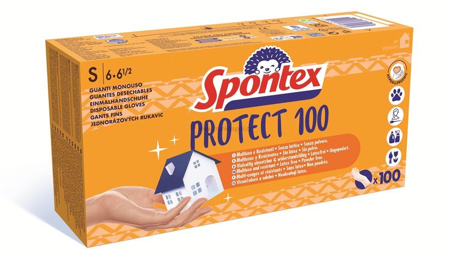 Rukavice jednorázové SPONTEX Protect 100, vinylové, vel. S