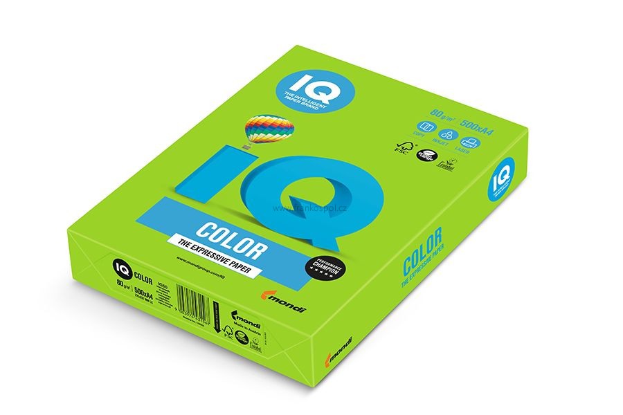 Barevný papír IQ COLOR, A4, 80 g, 500 listů, májově zelený